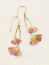 Load image into Gallery viewer, Duo Ginko Leaf Drops in Peach and Gold Earrings