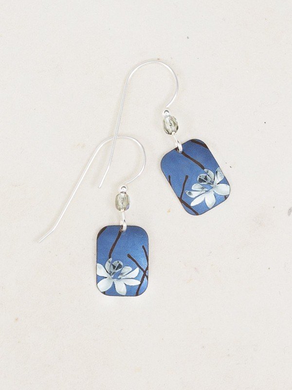 Blooming Lotus Earrings Blue Silver