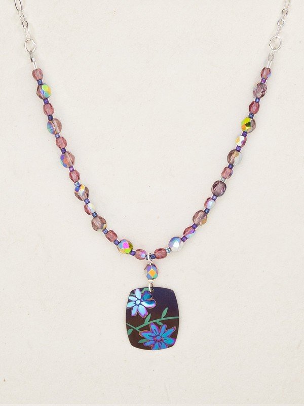 Purple Meadow, Beaded Necklace, Niobium Pendant