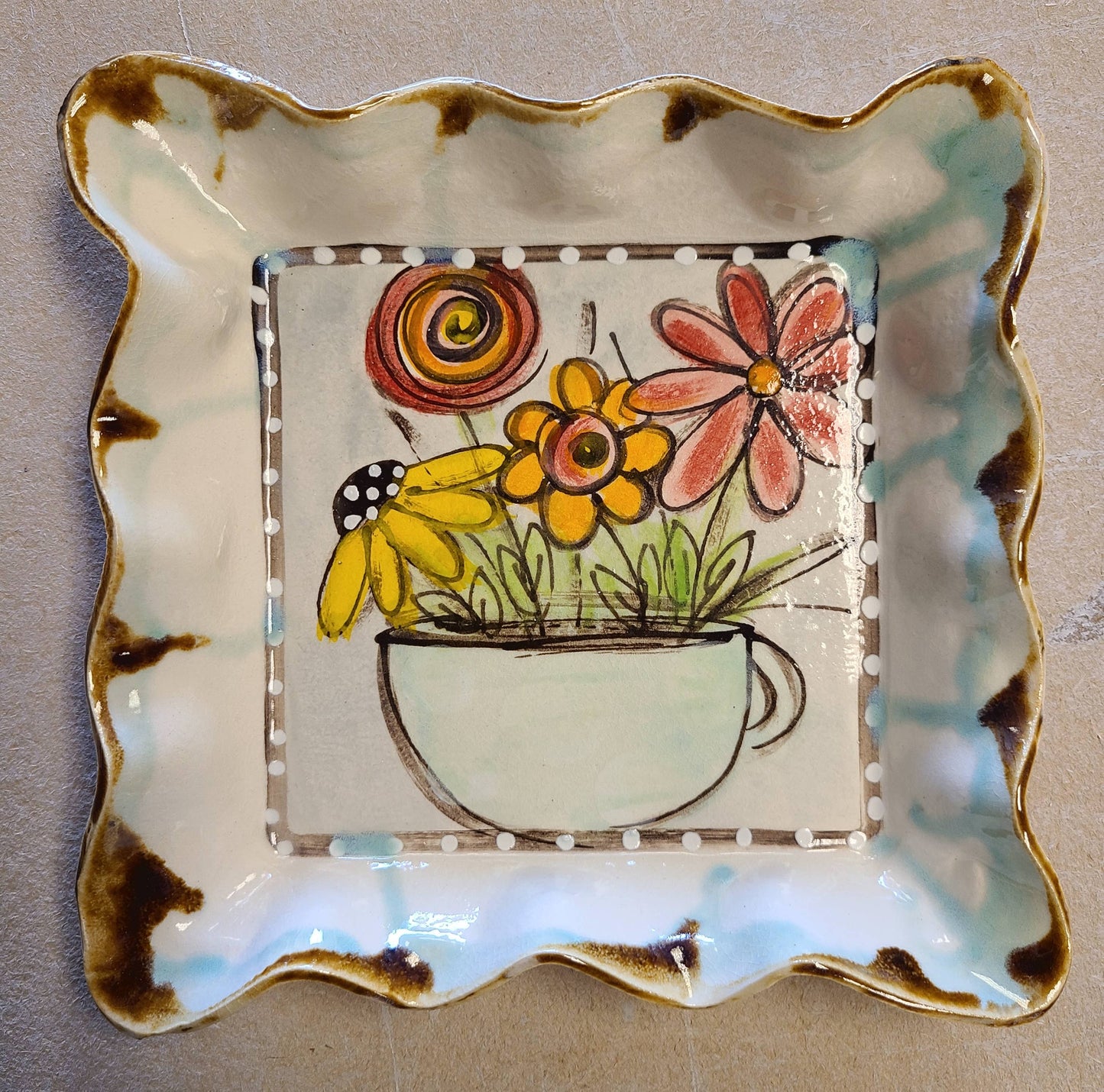 Square Tray With Flowers