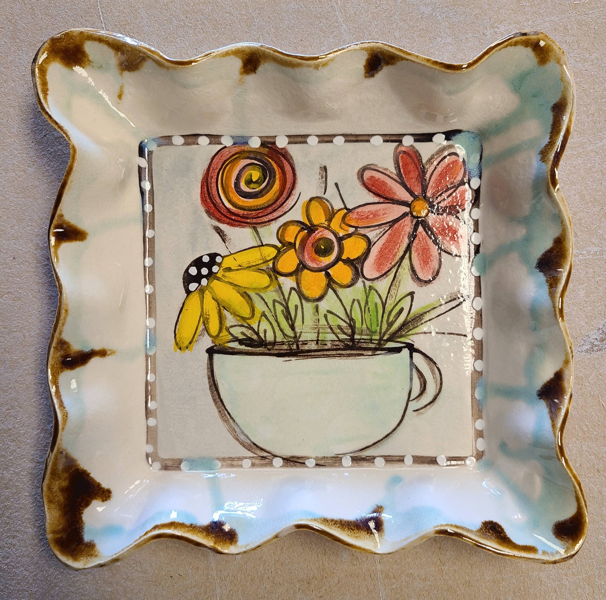 Square Tray With Flowers