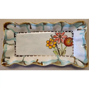 Rectangle Platter With Drip Flowers