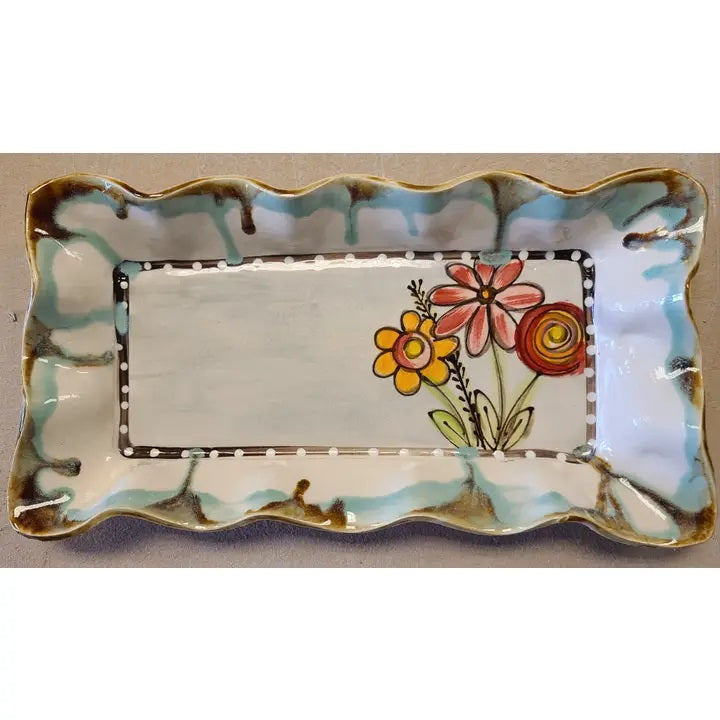 Rectangle Platter With Drip Flowers
