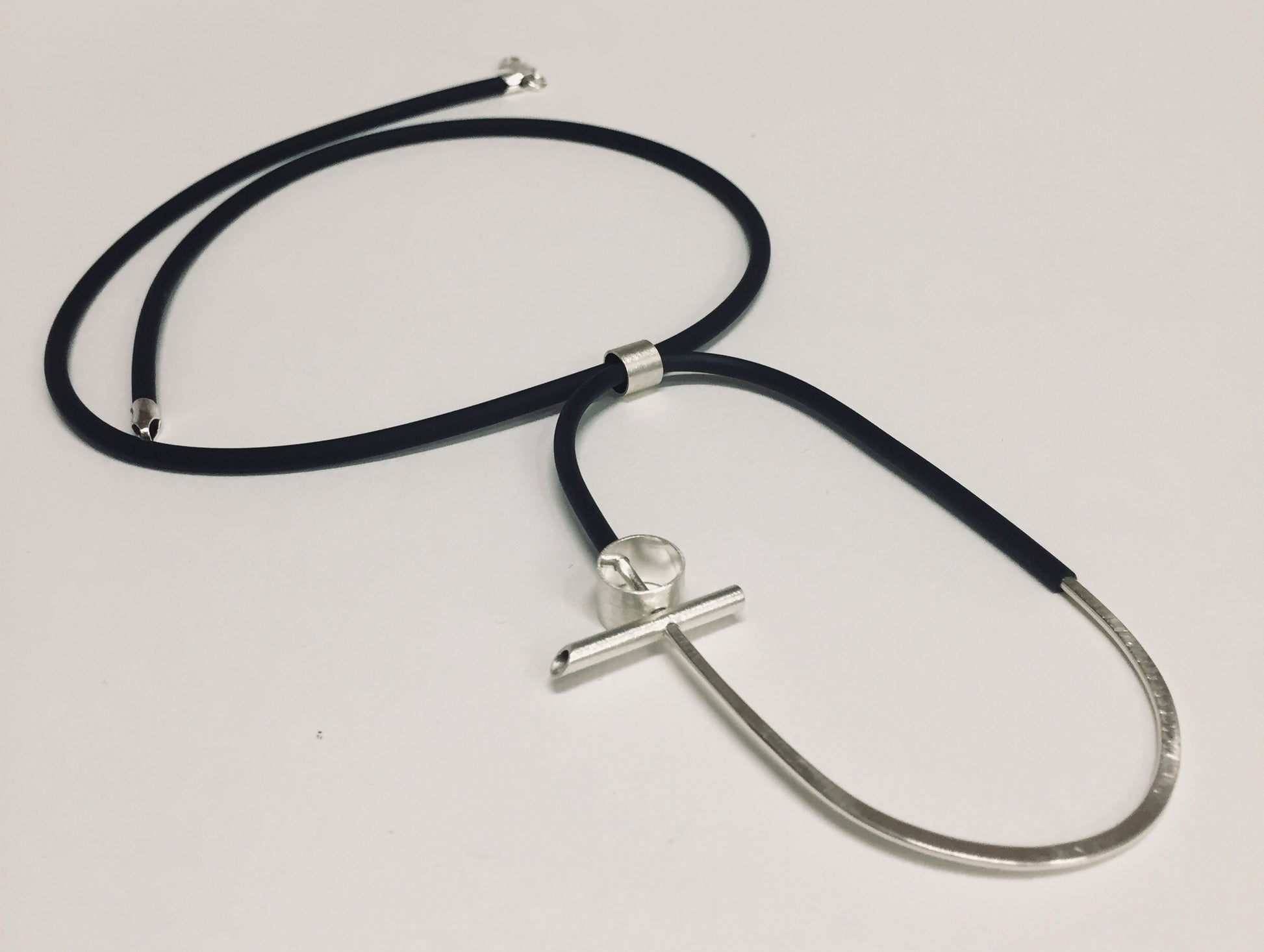 Necklace Sterling Silver Black Tube
