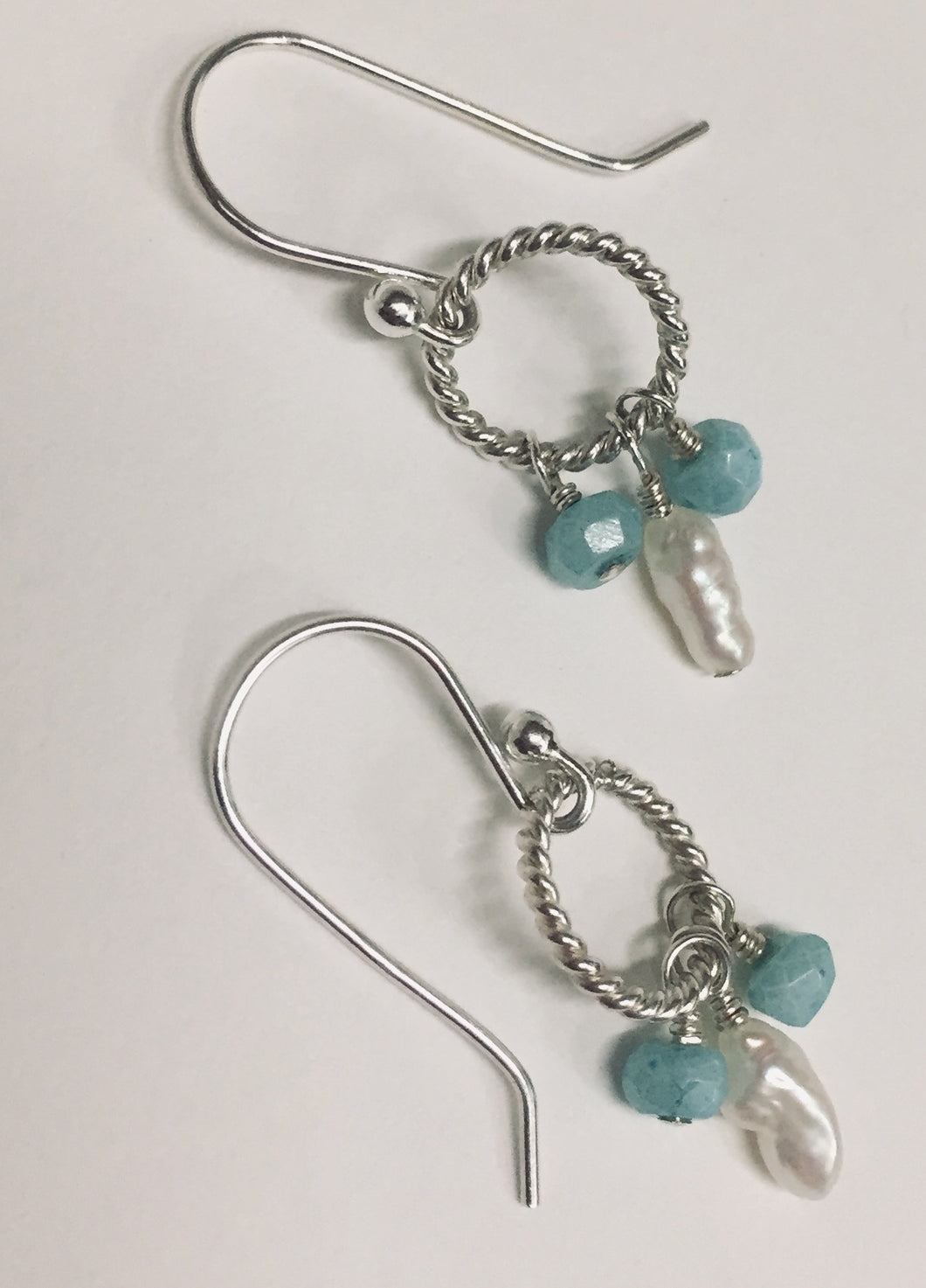 Peruvian Opal with Seed Pearl, Sterling Silver Earring