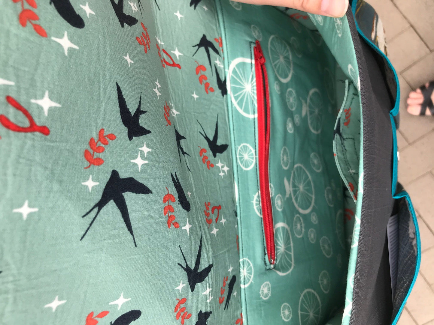 Messenger Bag With Freehand Robin Applique Atop Whimsical Skull