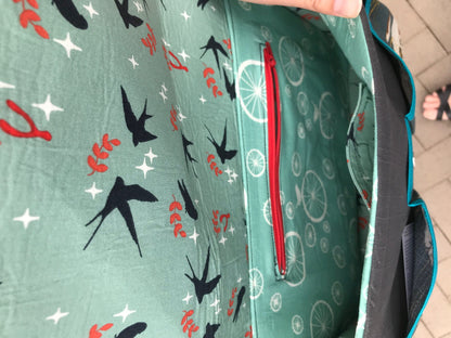 Messenger Bag With Freehand Robin Applique Atop Whimsical Skull