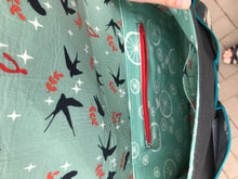 Load image into Gallery viewer, Messenger Bag With Freehand Robin Applique Atop Whimsical Skull