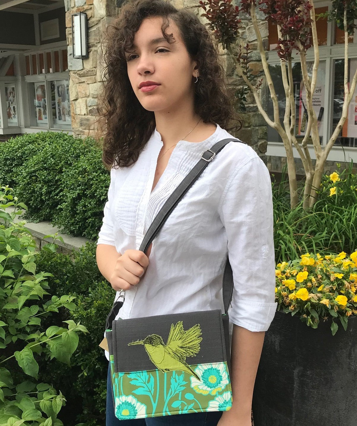 Freehand Applique Hummingbird Messenger Bag