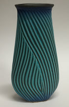 Load image into Gallery viewer, Flat Carved Vase Blue