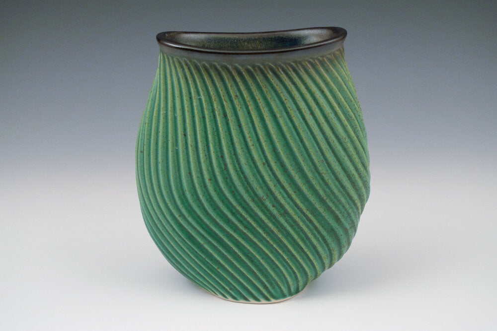 Fat Carved Green Vase