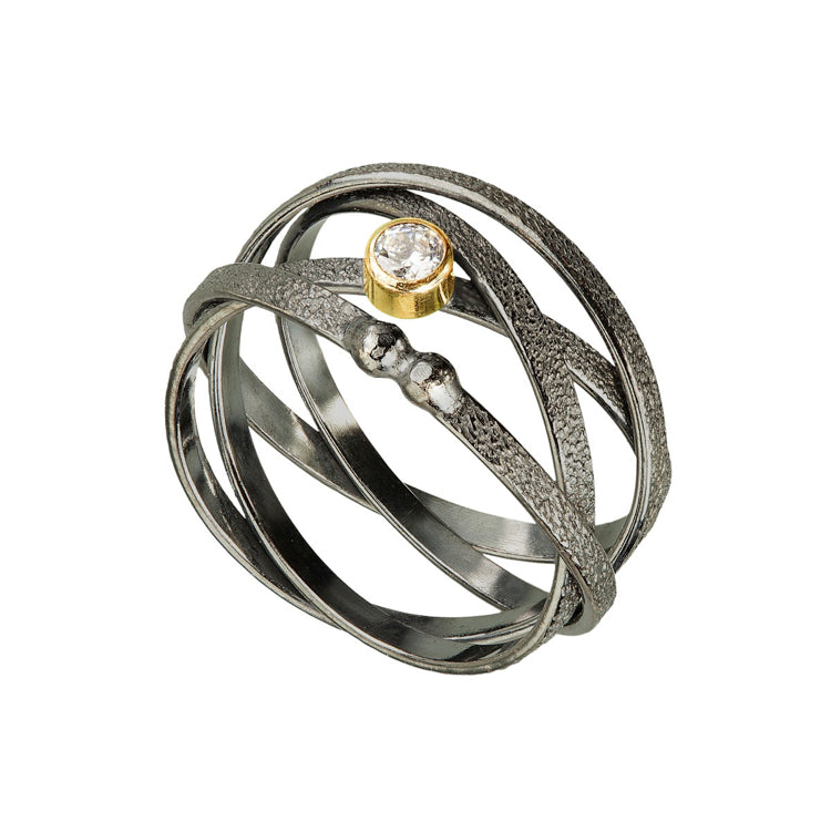 Ring in Oxidized Sterling Silver with White Topaz, Size 8