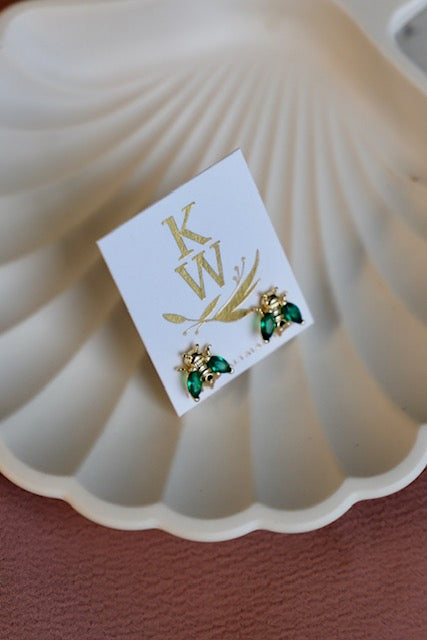 Emerald Bee Stud Earrings