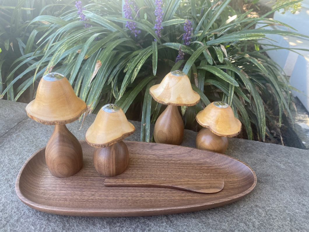 Mushroom Salt and Pepper Shakers in Wood