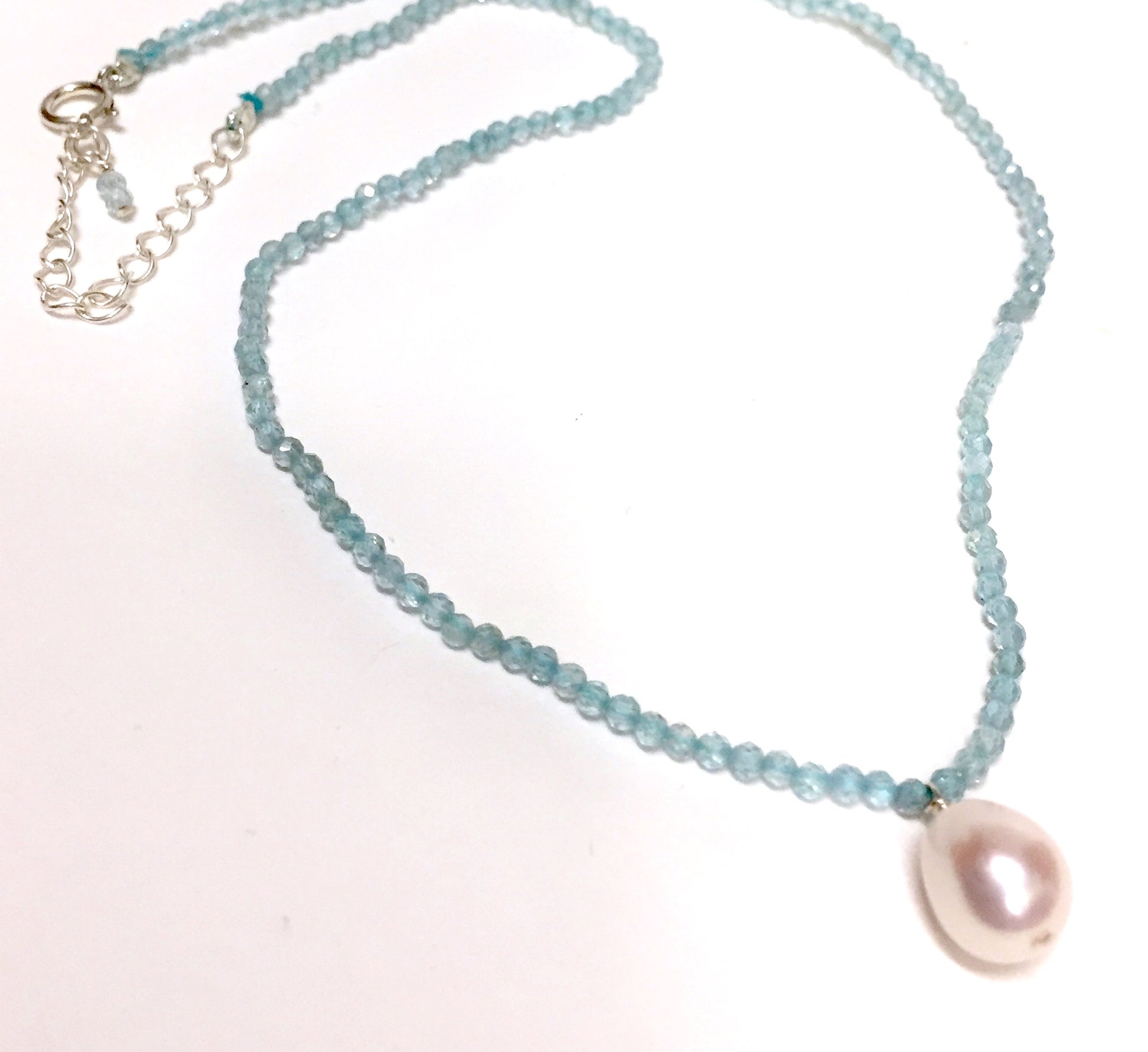 Choker Necklace Blue Topaz With Freshwater Pearl Drop