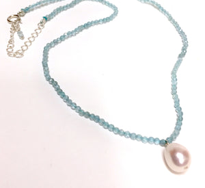 Choker Necklace Blue Topaz With Freshwater Pearl Drop