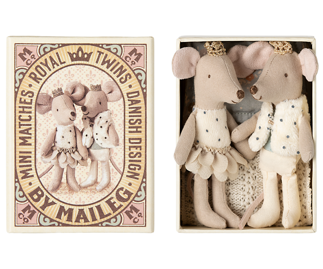 Royal twin mice, Little sister and brother in matchbox
