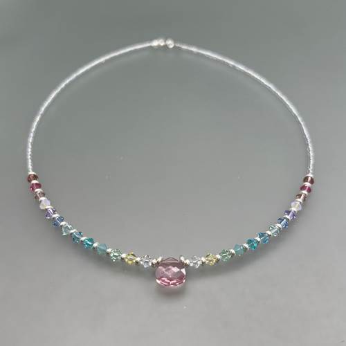 Pastel Crystal Necklace With Pink Crystal Drop