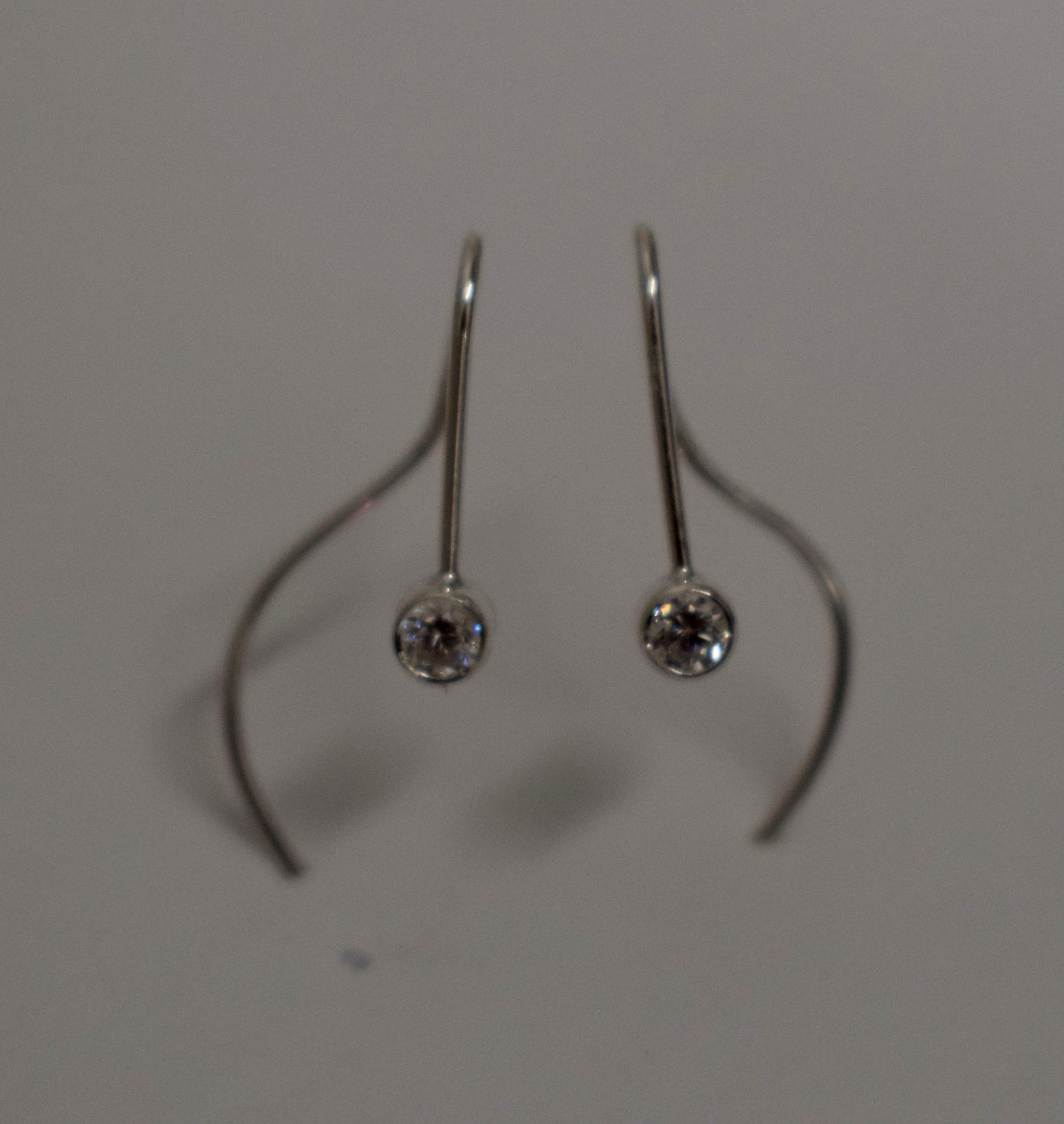 Sterling Silver Small Wire Dangle Earrings With Cubic Zirconia