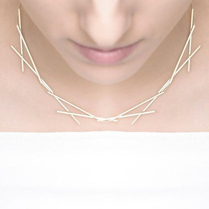 Geometric, Silvery-Satin Necklace; Brass base, Silver Plating