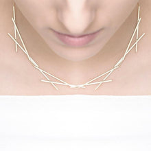 Load image into Gallery viewer, Geometric, Silvery-Satin Necklace; Brass base, Silver Plating