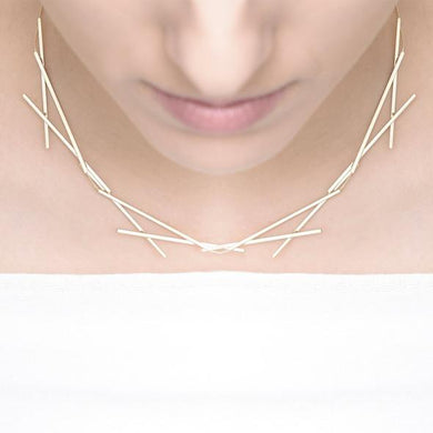 Geometric, Silvery-Satin Necklace; Brass base, Silver Plating