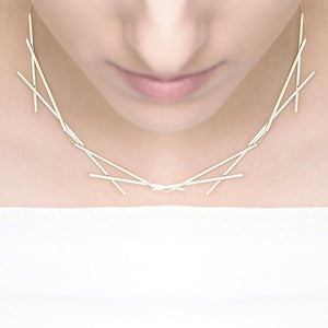 Geometric, Silvery-Satin Necklace; Brass base, Silver Plating