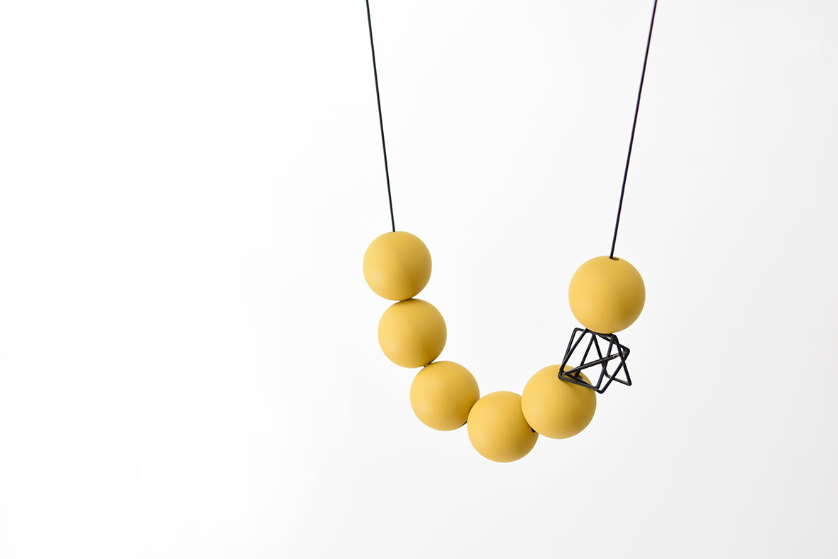 Large Dijon Bonbons Black Hexagon Necklace