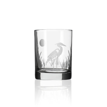 Double Old Fashion Heron Glass