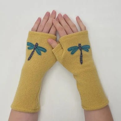 Yellow Dragonfly Fingerless Gloves