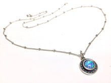 Load image into Gallery viewer, Necklace, Blue Opal Set in Sterling Medallian, on Sterling Silver Chain