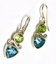 Load image into Gallery viewer, Earring Sterling Silver Blue Topaz and Peridot