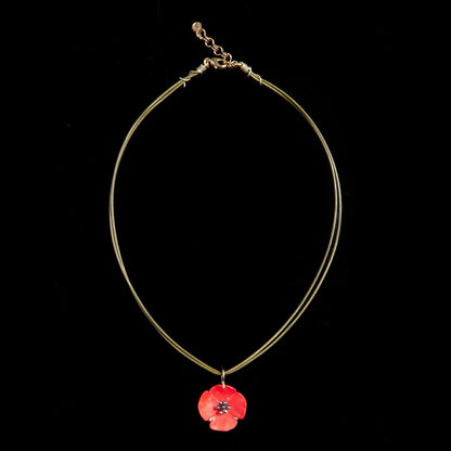 Red Poppy On Leather Necklace