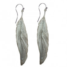 Load image into Gallery viewer, Long Silver Finish Feather Earring