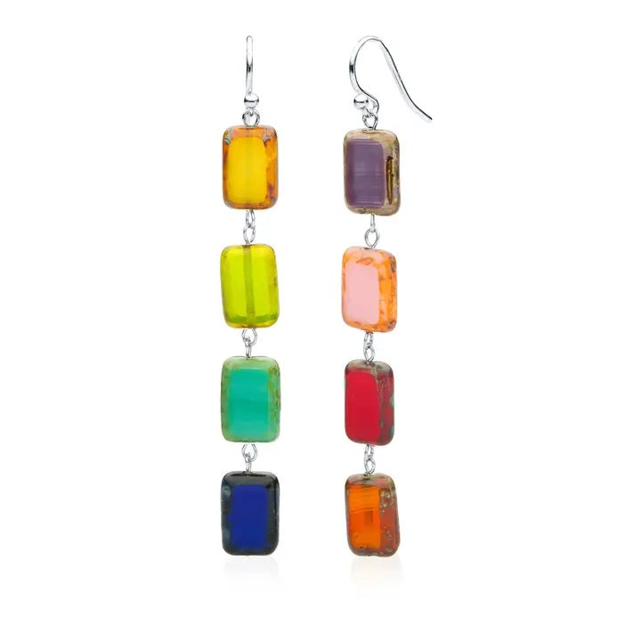 Triple Bead Earring in Rainbow Colors