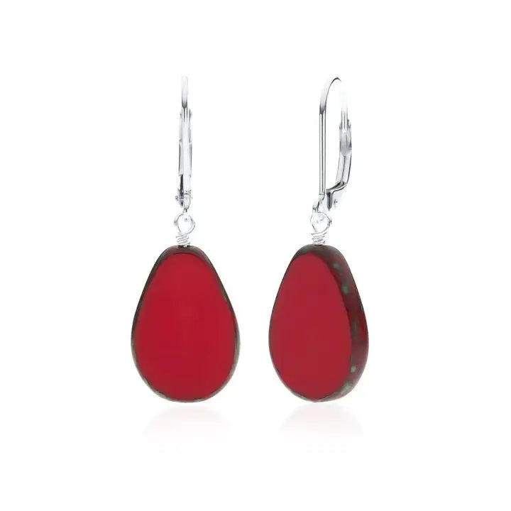 Flat Teadrop Earring in Red