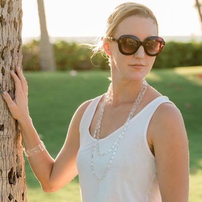 60" Necklace, Long-shaped Beads in Crystal Clear Glass