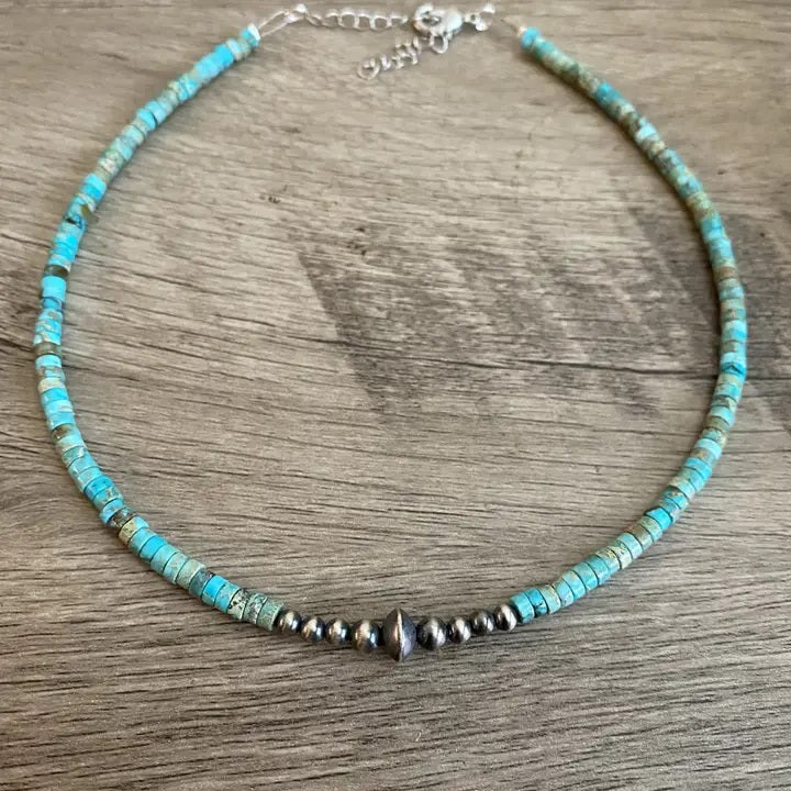 Silver Necklace With Turquoise Colored Beads