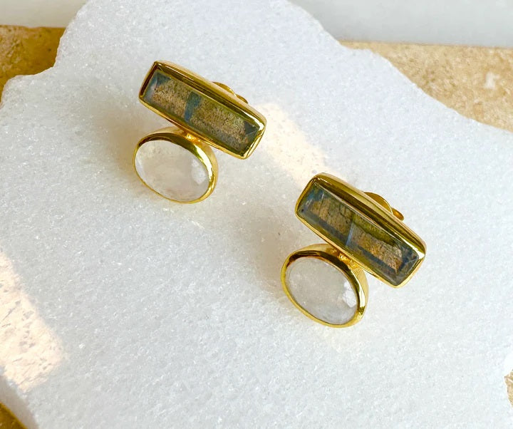Vermeil Labradorite and Moonstone Post Earring