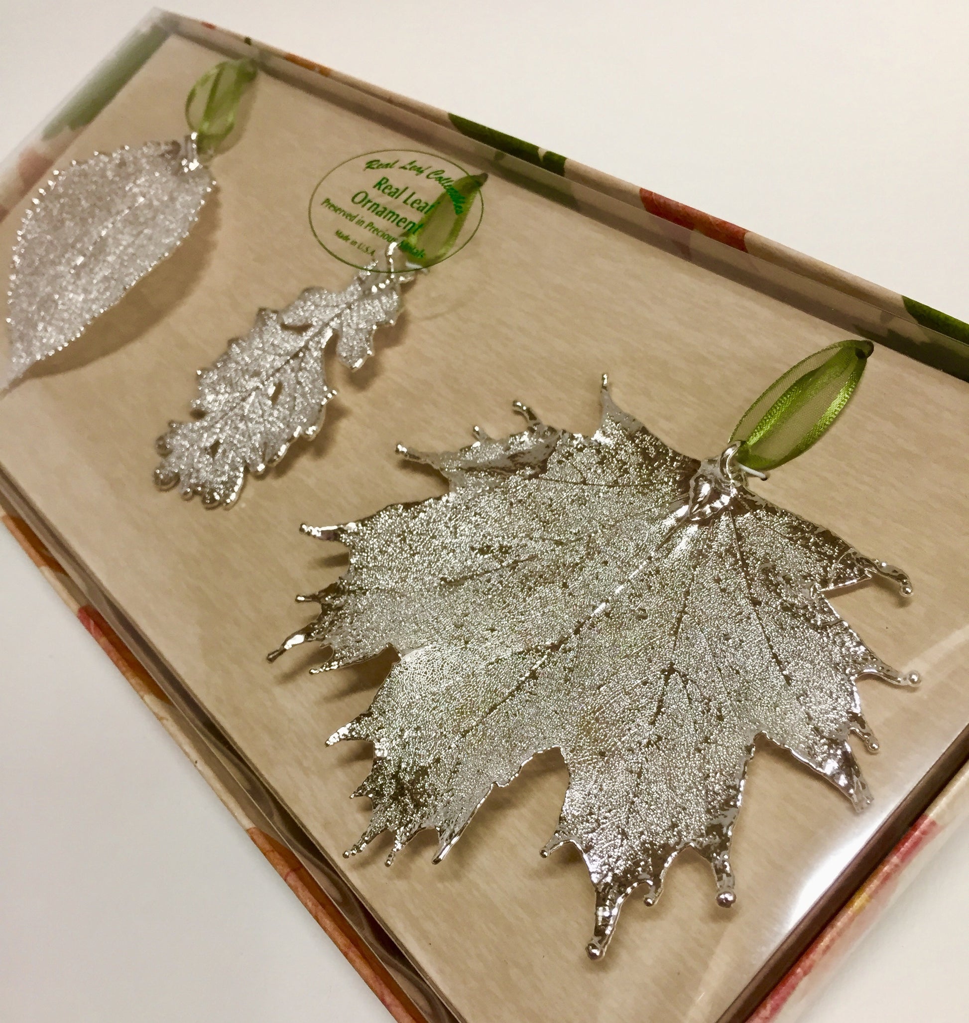 Box Set 3 Ornaments Aspen, Oak, Sugar Maple Silver