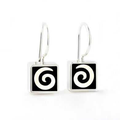 Mini Black Swirl Square Earrings