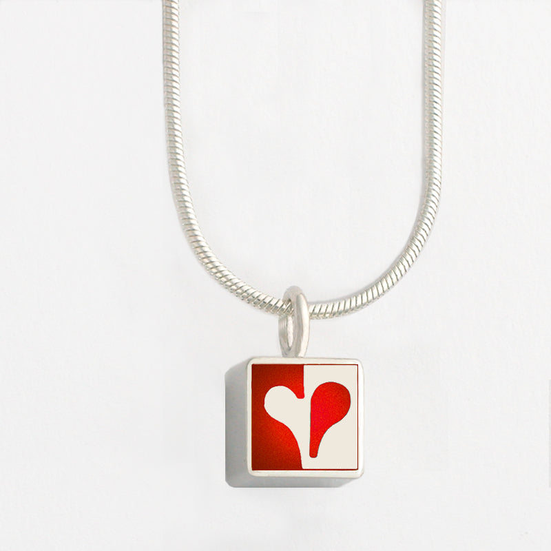 Mini Red Heart Sterling Silver Necklace With 16" Chain