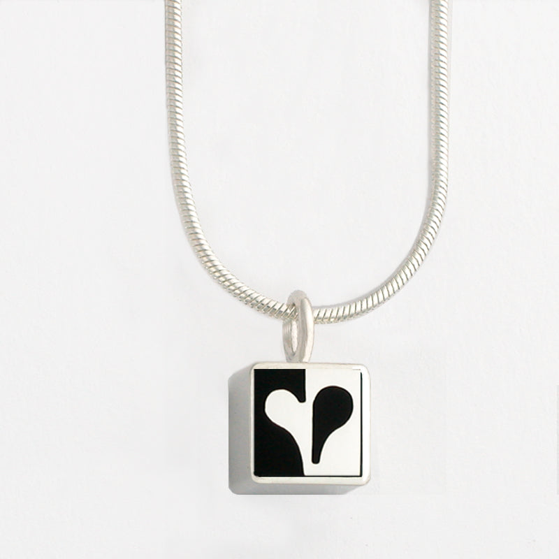 Mini Black Heart Square Necklace With 18" Chain
