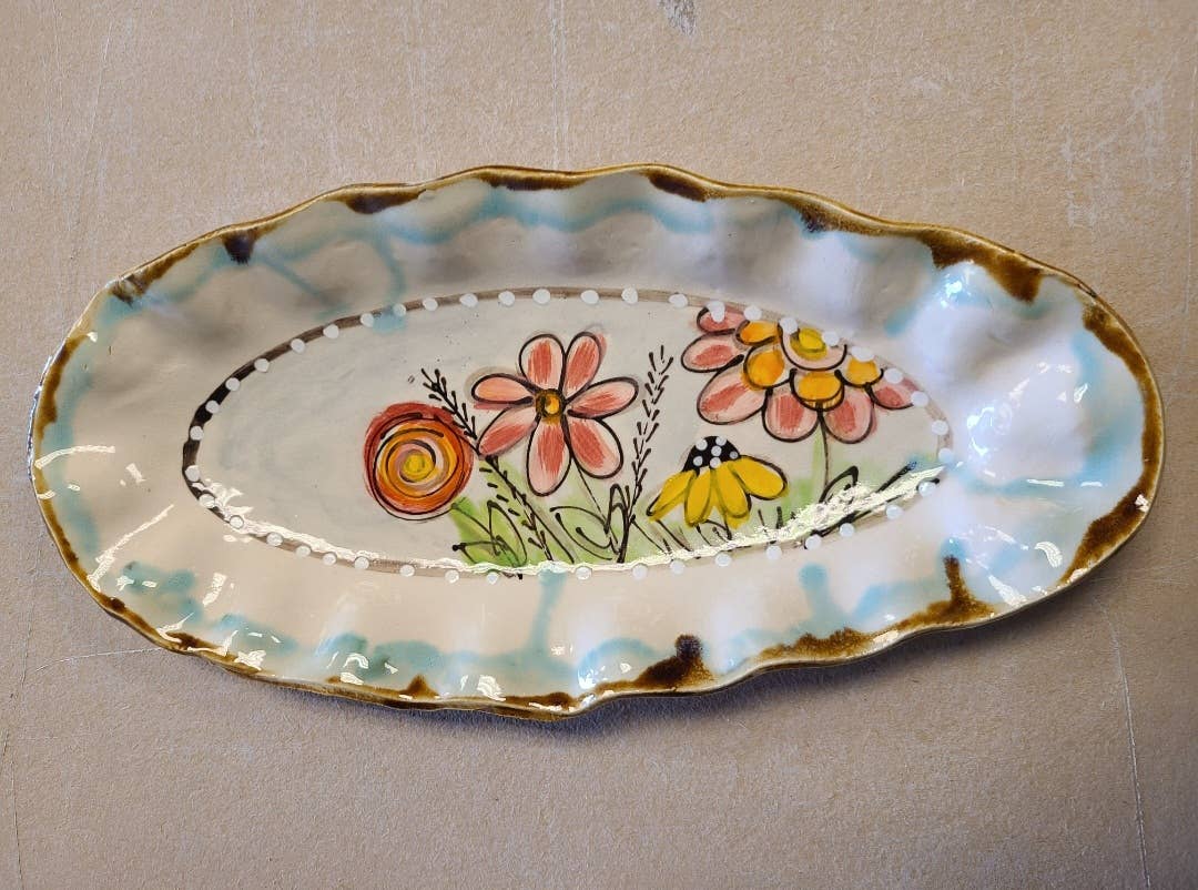 Long Oval Tray, Drip Flowers