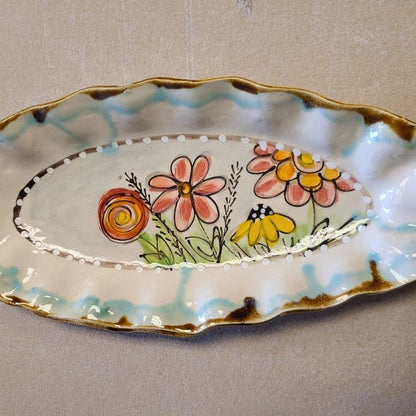 Long Oval Tray, Drip Flowers