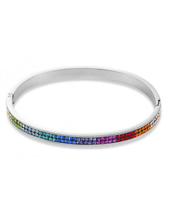Stainless Steel Bangle With Rainbow Crystals