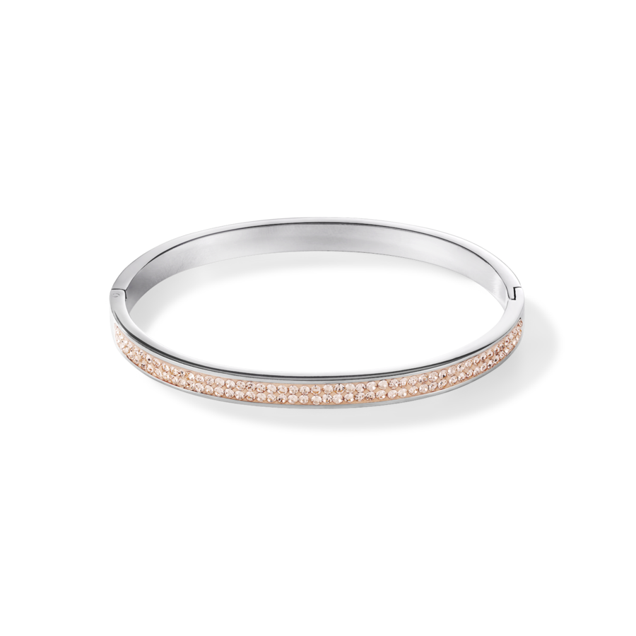 Stainless Steel Bangle With Champaign Crystals