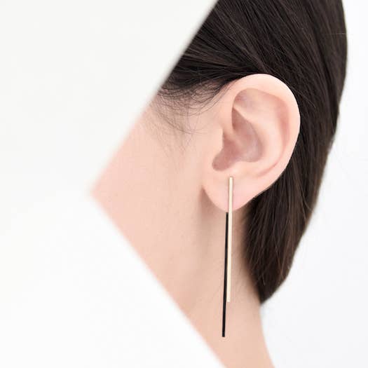 Jacket Earrings, Gold and Black Sticks