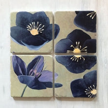 Load image into Gallery viewer, Coaster Set: Black Hellebore on Green