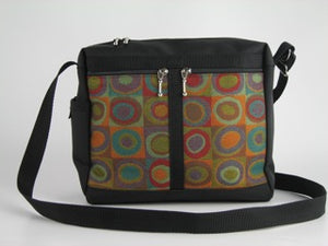 Black Messenger Bag With Martini Orange and Teal Fabric